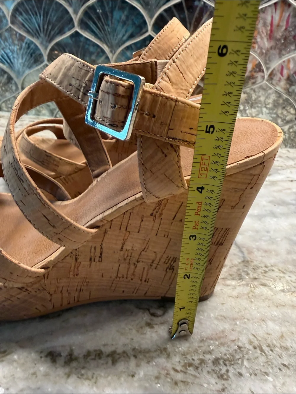 Womens Cork Wedge High Heels Summer Sandal Peep Toe Platform Slingback Shoes 8.5